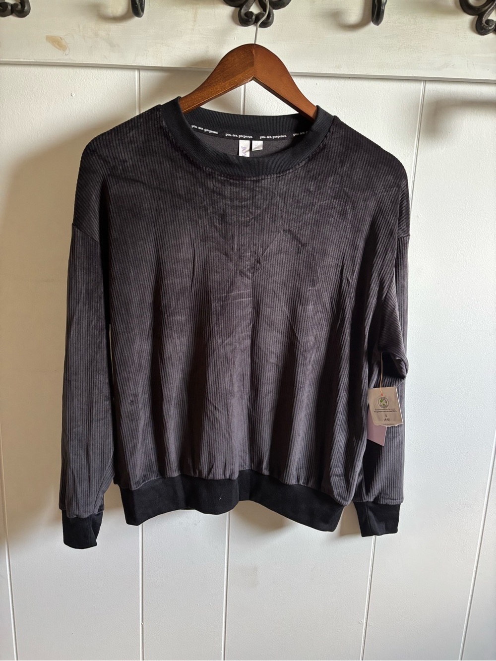 Women's Long Sleeve Ribbed Tee - Black